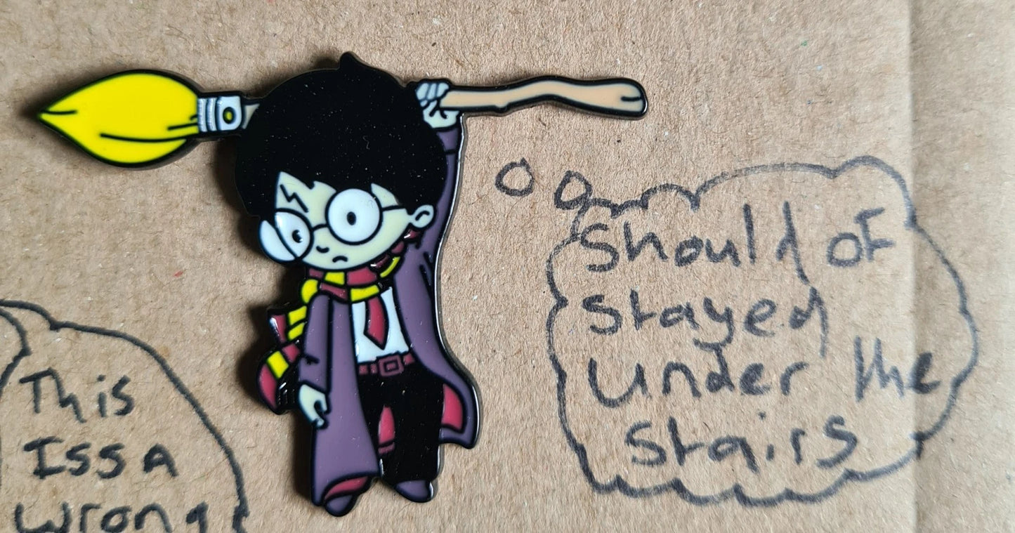 Harry Potter on Nimbus Broom Stick Pin Badge