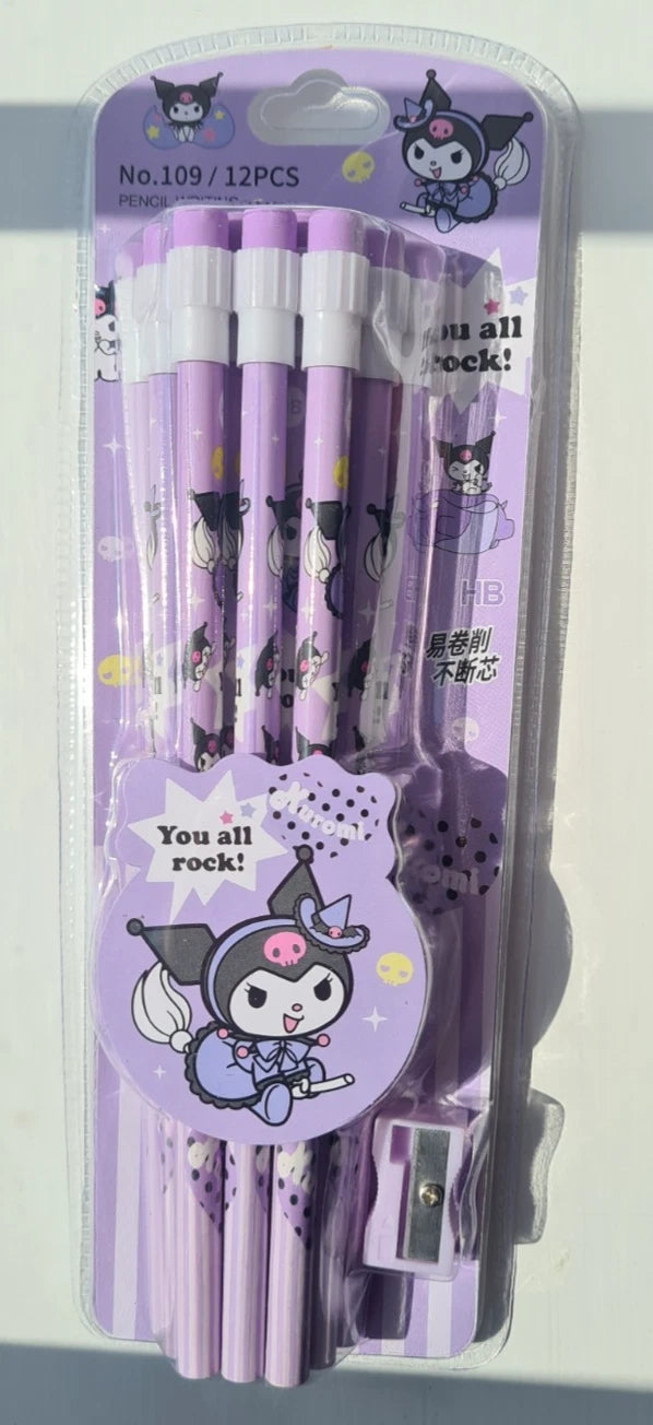 Kuromi Stationery Set 12HB Pencil Set - Pencils Eraser Sharpener