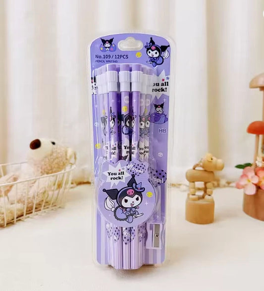 Kuromi Stationery Set 12HB Pencil Set - Pencils Eraser Sharpener
