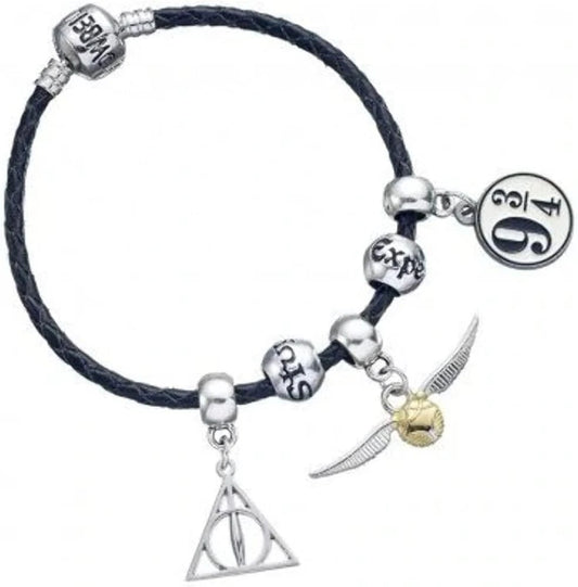 Official Harry Potter Jewellery Charm Black Bracelet Set-Deathly Hallows/Snitch