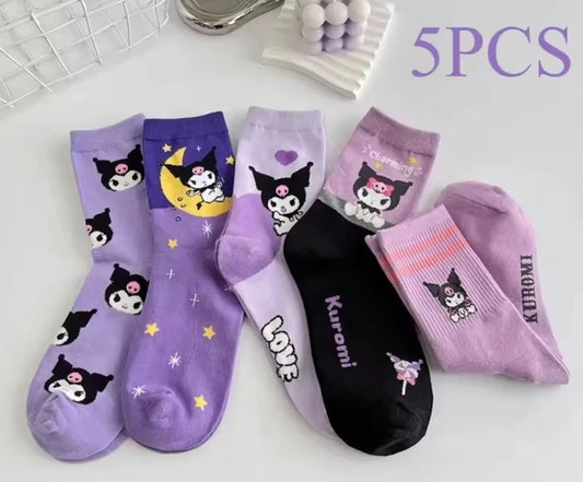 5 pairs of Sanrio Kuromi Cotton socks size: 23-25cm